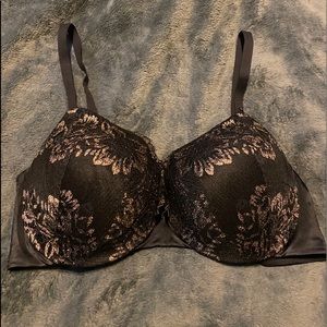Black lace push up bra with gold flow design